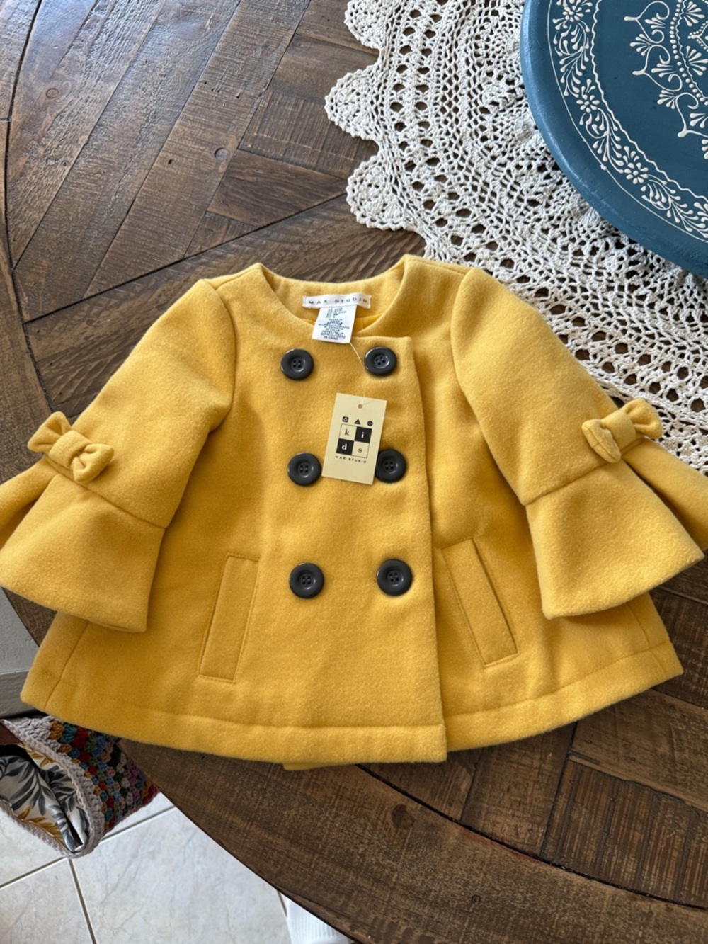 Baby Zara Mustard Yellow Double-Breasted Wool Blend Coat